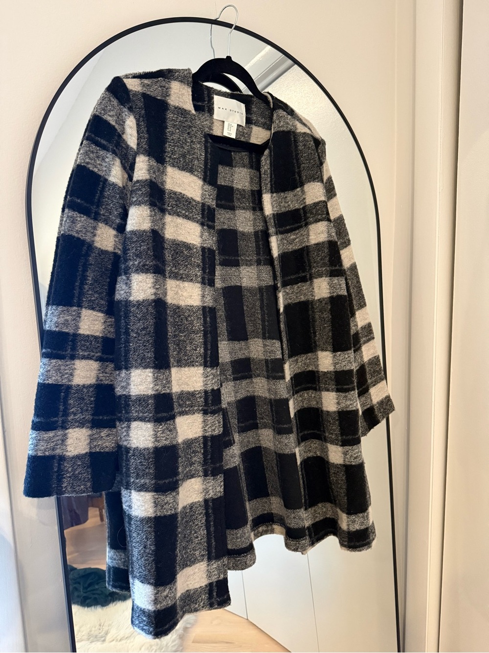 Max Studio Black and White Plaid Sweater Coat